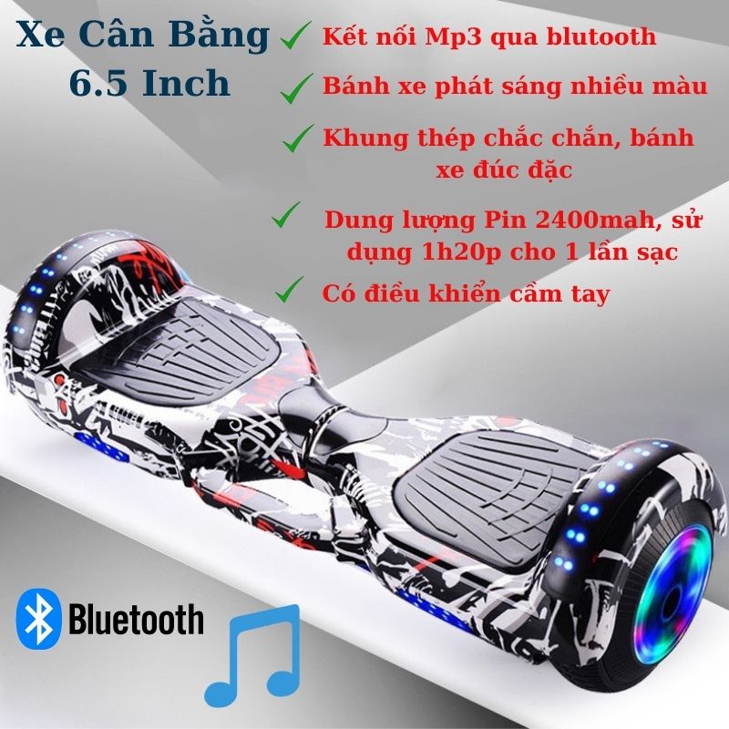 Xe Điện Cân Bằng - Mẫu Mới Bánh 6.5 Inch Tự Cân Bằng, Tích Hợp Đèn LED, Nhạc Bluetooth, Điều Khiển Cầm Tay [Giao Màu Ngẫu Nhiên] - Hàng Chính Hãng