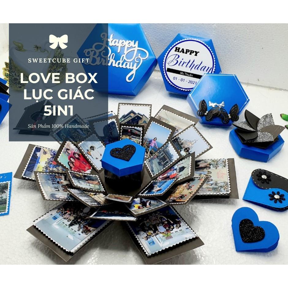 Exploding Box Quà Tặng Độc Lạ, LOVE BOX LỤC GIÁC 5IN1 BLUE(19.5x19.5x13cm)