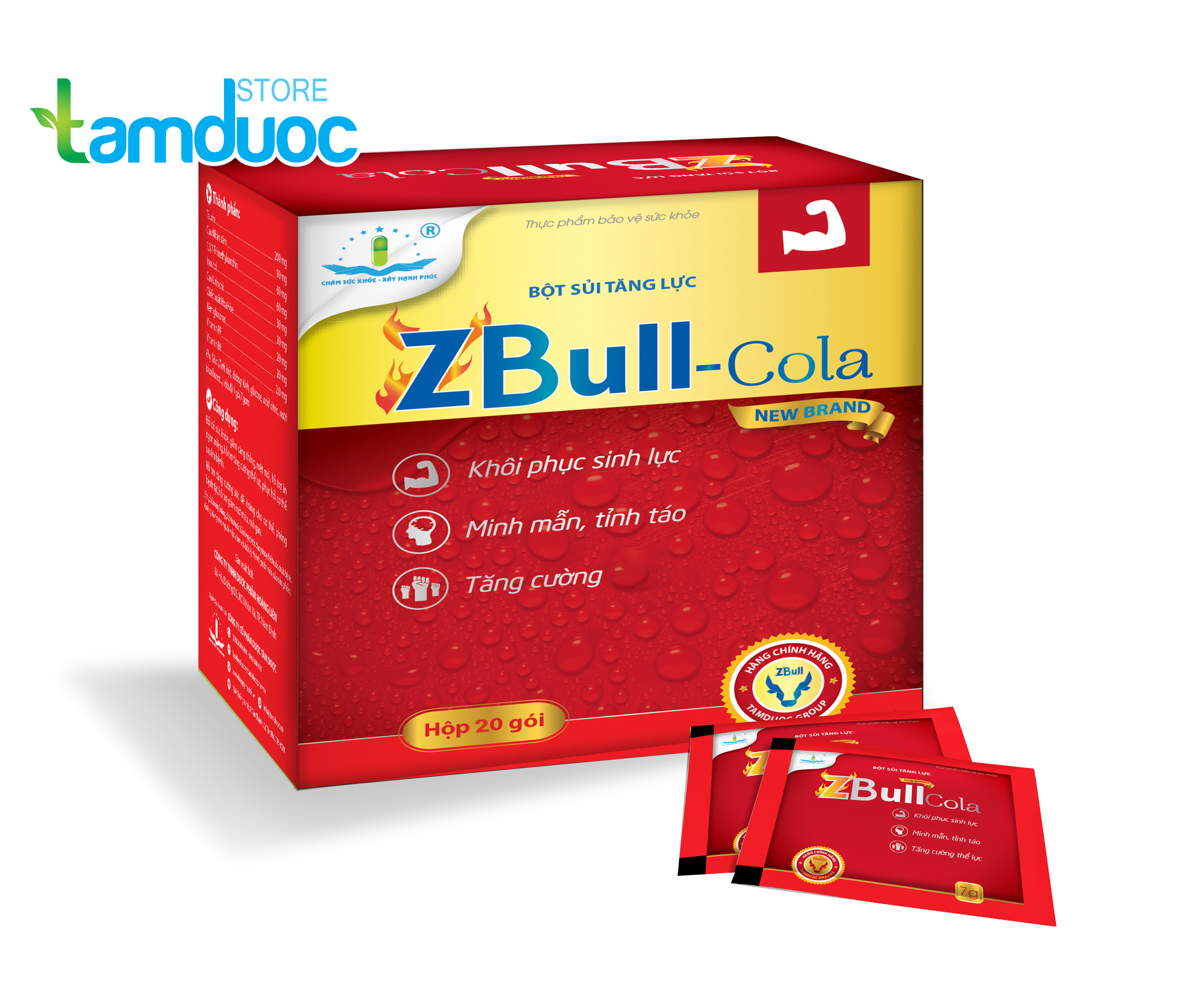 BỘT SỦI TĂNG LỰC ZBULL-COLA NEW BRAND (Hộp 20 gói) Hỗ trợ tỉnh táo nhanh, giảm mệt mỏi, Bồi bổ sức khoẻ tăng cường đề kháng