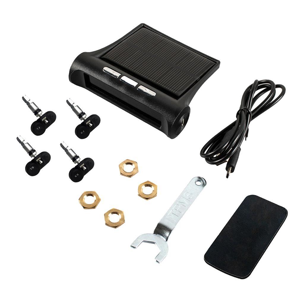 Solar Tyre Tire Pressure Monitoring System Gauge + 4 Internal Sensor