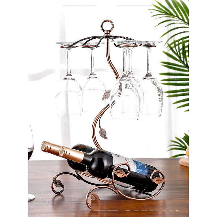 Giá Treo Ly và Kệ Để Rượu Vang Decor Màu Đồng Loại 6 Ly Cao Cấp