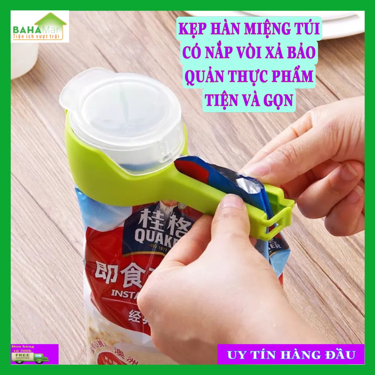 KẸP HÀN MIỆNG TÚI CÓ NẮP VÒI XẢ BẢO QUẢN THỰC PHẨM TIỆN VÀ GỌN &quot;BAHAMAR&quot; Hai chức năng trong một: Bảo quản và mở gói, giữ túi mở dễ dàng đổ. Tuyệt vời cho tất cả các loại thực phẩm khô...