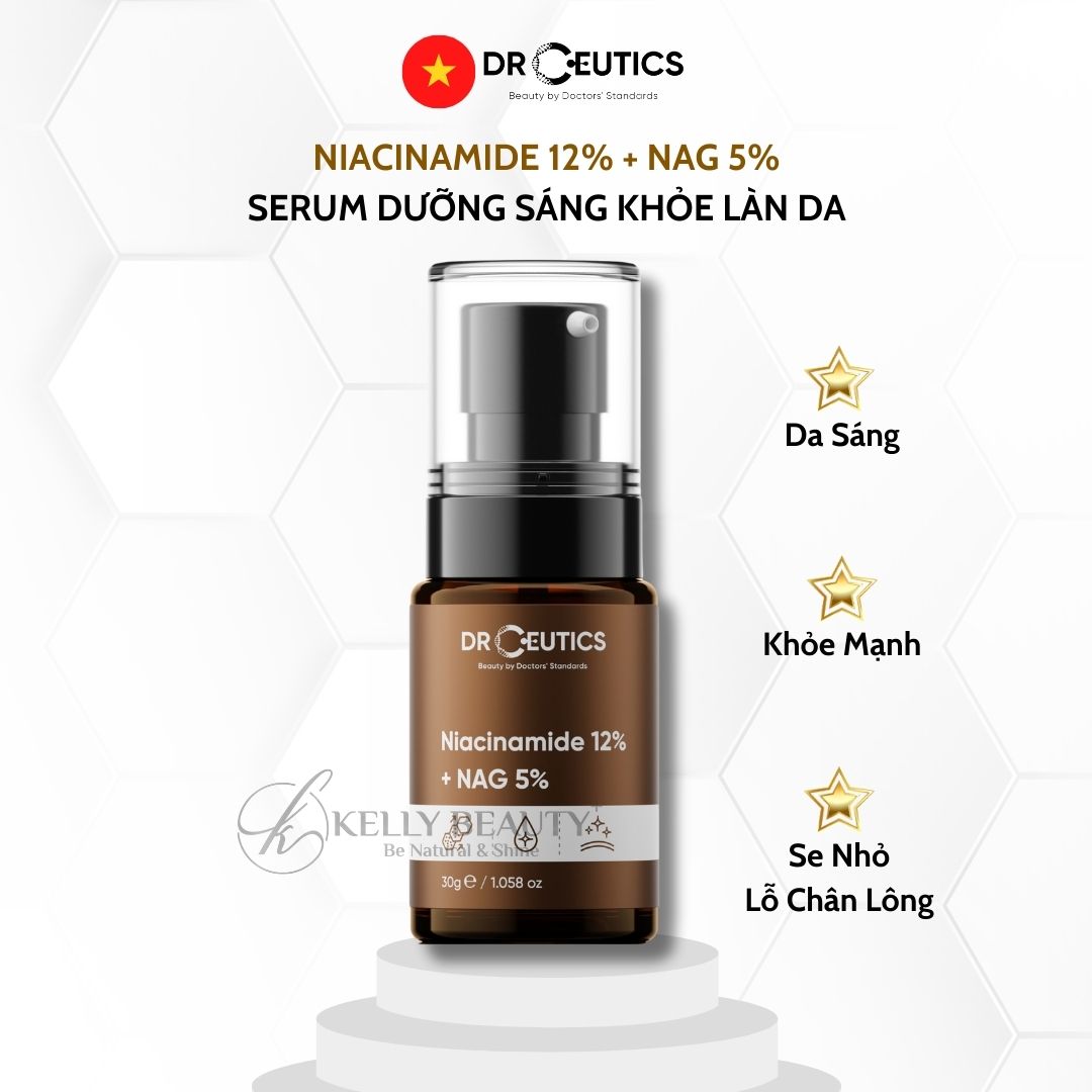 Serum Vitamin B3 12% DrCeutics - Da Sáng Đều Màu & Se Lỗ Chân Lông - Niacinamide 12% + NAG 5% | Kelly Beauty