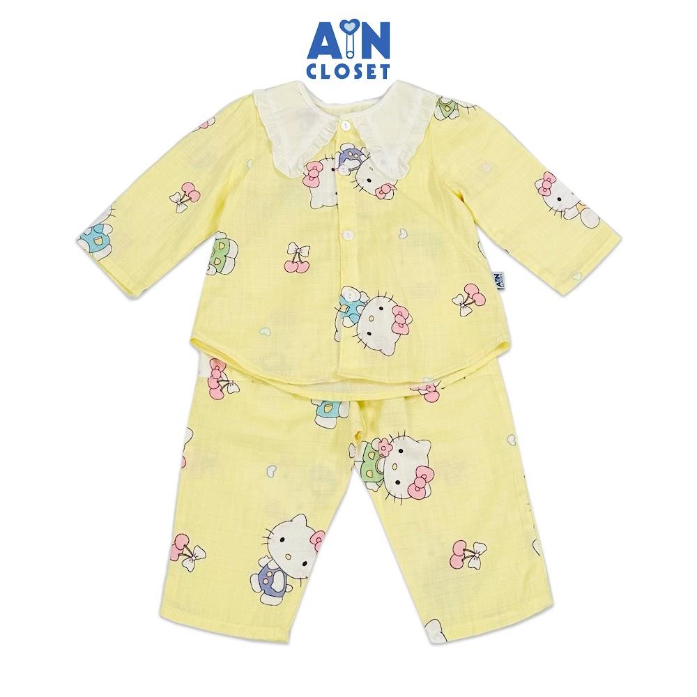 Bộ quần áo Dài bé gái họa tiết Kitty Vàng xô sợi tre - AICDBGBQDKRY - AIN Closet