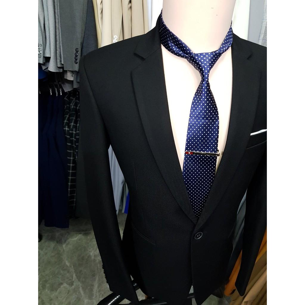 Bộ vest nam màu đen form ôm chất liệu vải bố cực dày mịn