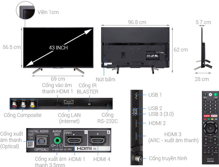 Android Tivi Sony 4K 43 inch KD-43X7500F