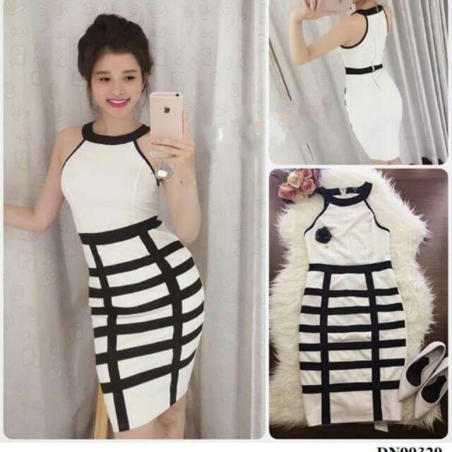 Đầm body phối sọc cá tính
