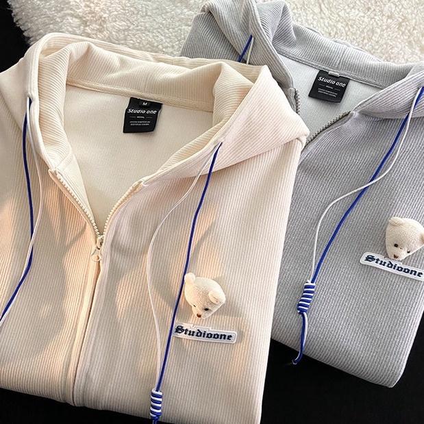 Áo Khoác Nỉ Dáng Rộng Nam Nữ Hoodie Zip Unisex Hình Gấu Studio Nỉ Gân 2 Màu