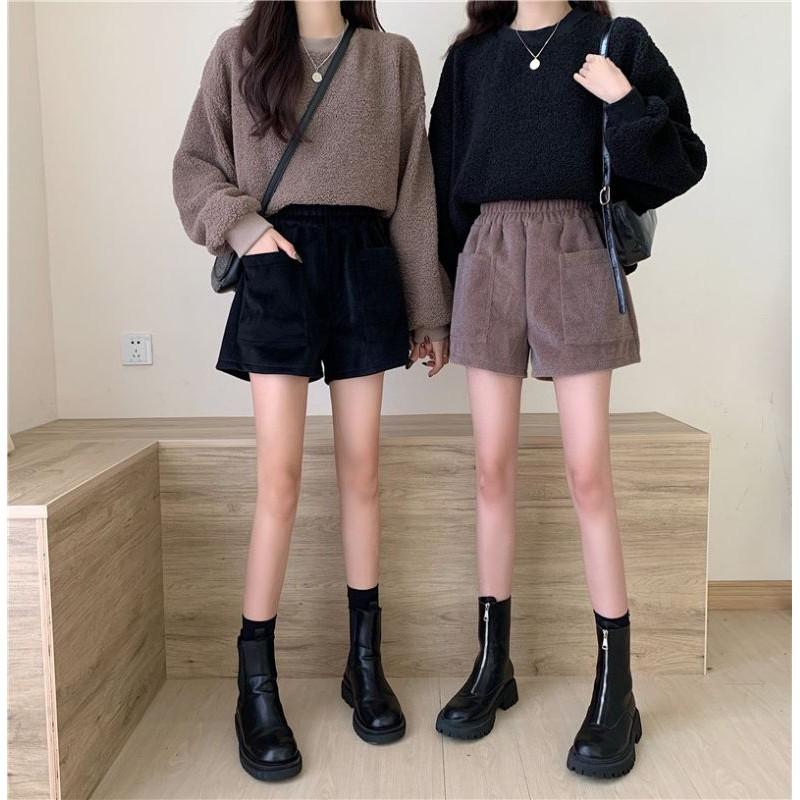 Quần short đùi dạ nữ 2 túi trước, cạp chun dày dặn
