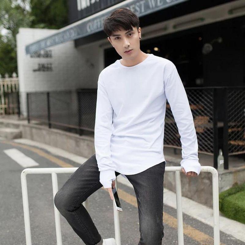 Áo thun nam form rộng , áo long tee , lai bầu , tay xỏ ngón  , chất cotton hàng shop