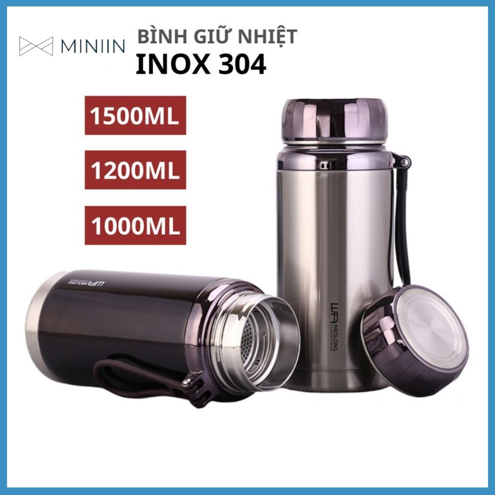 Bình Giữ Nhiệt Kim Cương Inox 304- Chống Rỉ Set, Nắp Đậy Chặt, Giữ Nhiệt Nóng Lạnh Tốt 6- 8h, Quai Đeo Chắc Chắn, Thiết Kế Sang Trọng, Màu Sắc Thanh Lịch, Tiện Lợi, Pha Lọc Trà, Hàng Chính Hãng MINIIN