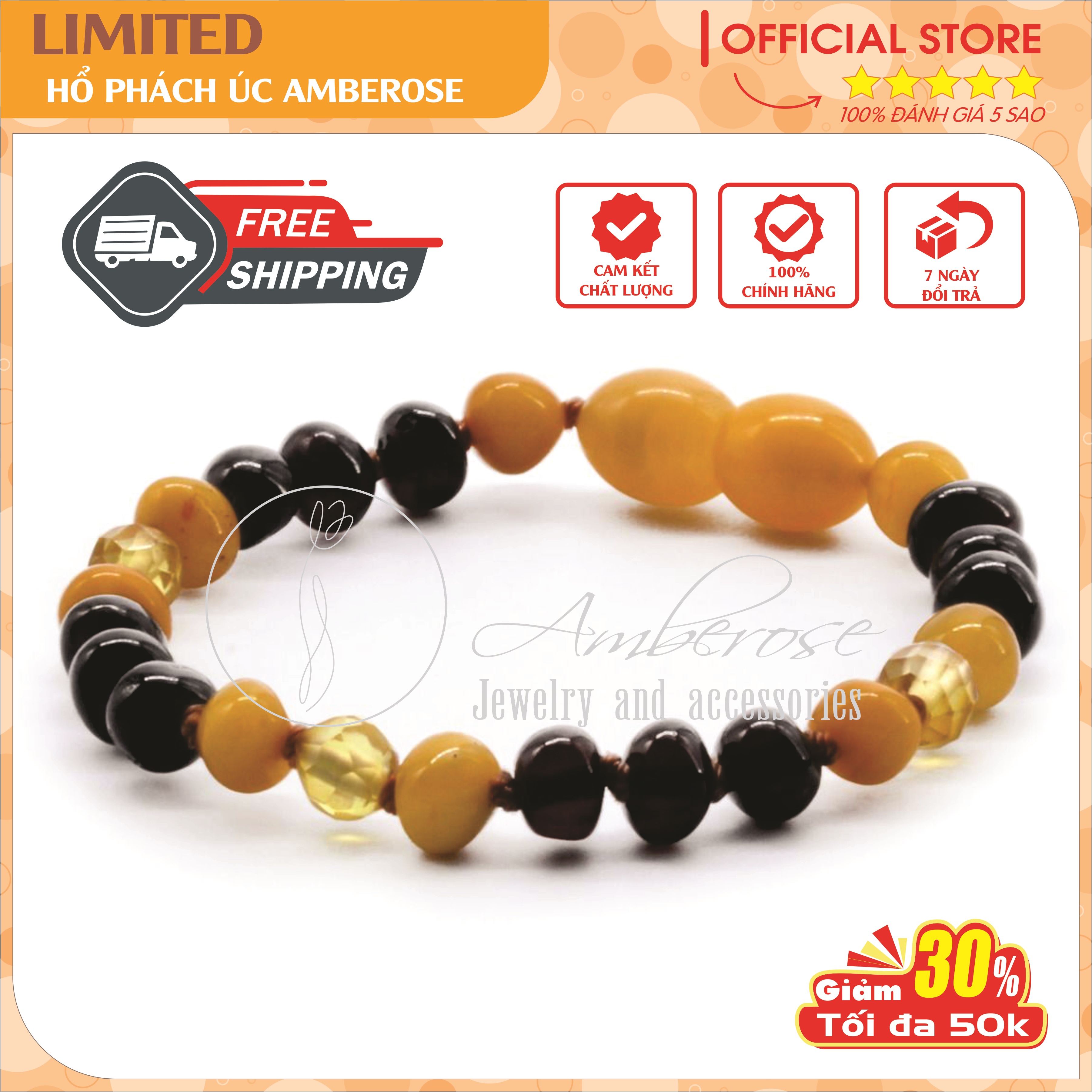 Vòng Tay Amber Úc Cho Bé 0 - 10 tuổi ( Mẫu Đặc Biệt ) VRABLMT2