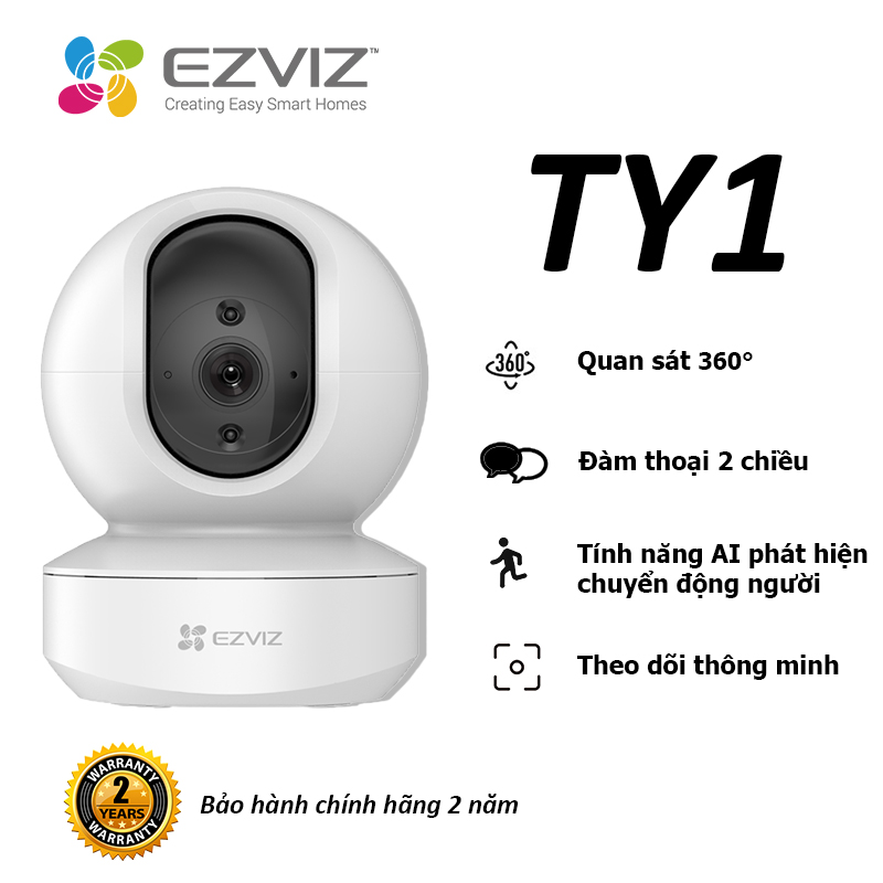 Combo Camera Wi-Fi EZVIZ TY1 FHD 1080p, Trong Nhà, Kèm Thẻ Nhớ 32GB/64GB - Hàng Chính Hãng