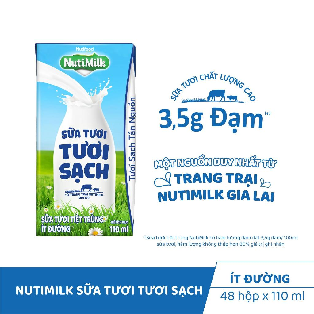 Thùng Sữa Tươi Tươi Sạch Nutimilk ít đường 110ml (Hộp 110ml x 48)