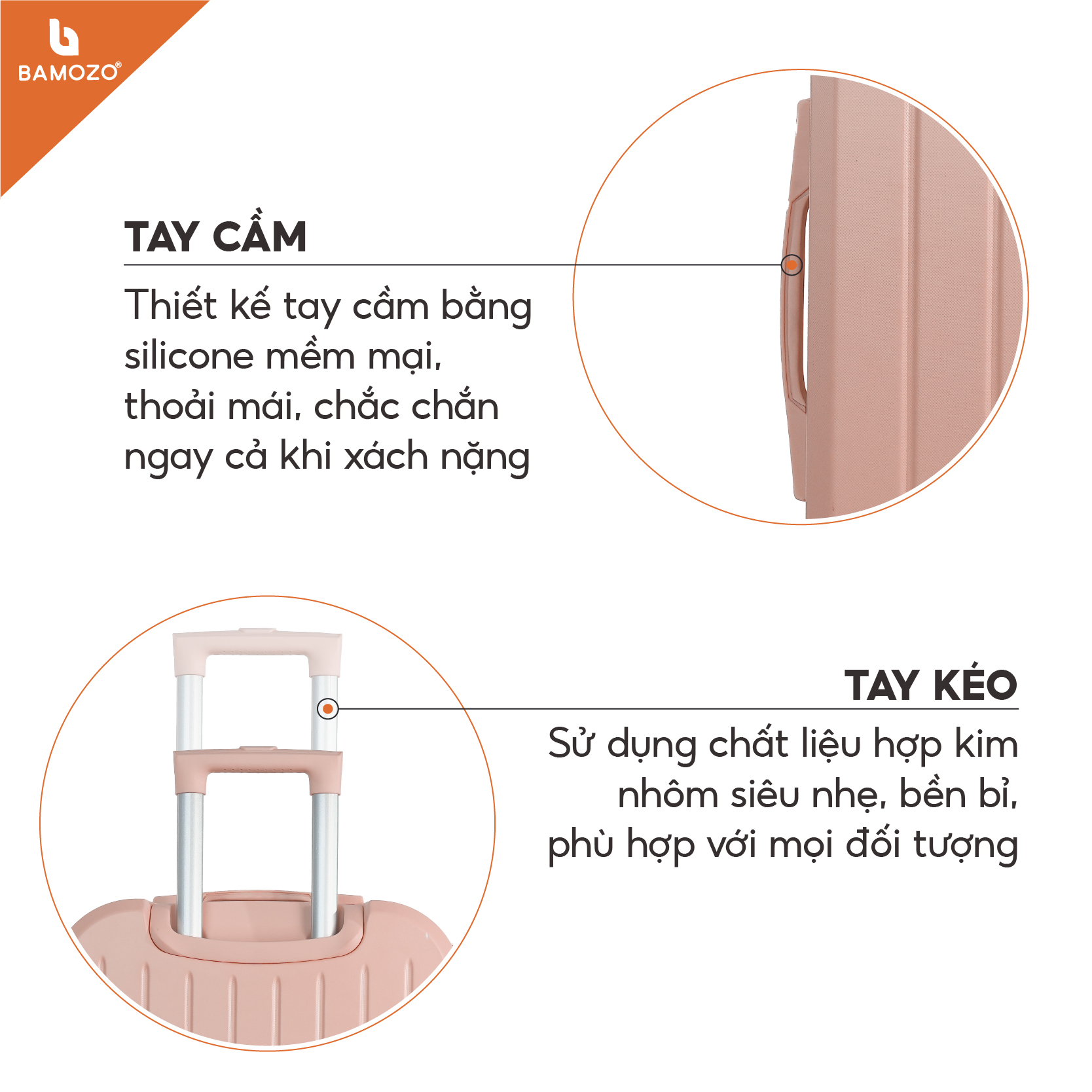 Vali du lịch thời trang BAMOZO 8812 MÀU HỒNG NHẠT size 20/24 , vali kéo chống trầy xước được bảo hành 5 năm