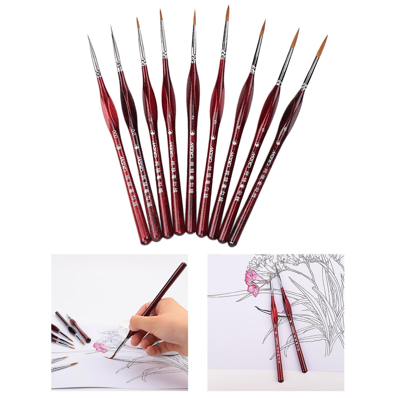 9Pcs Fine  Artist Liner Brush Set for Detail Watercolor Acrylic Oil