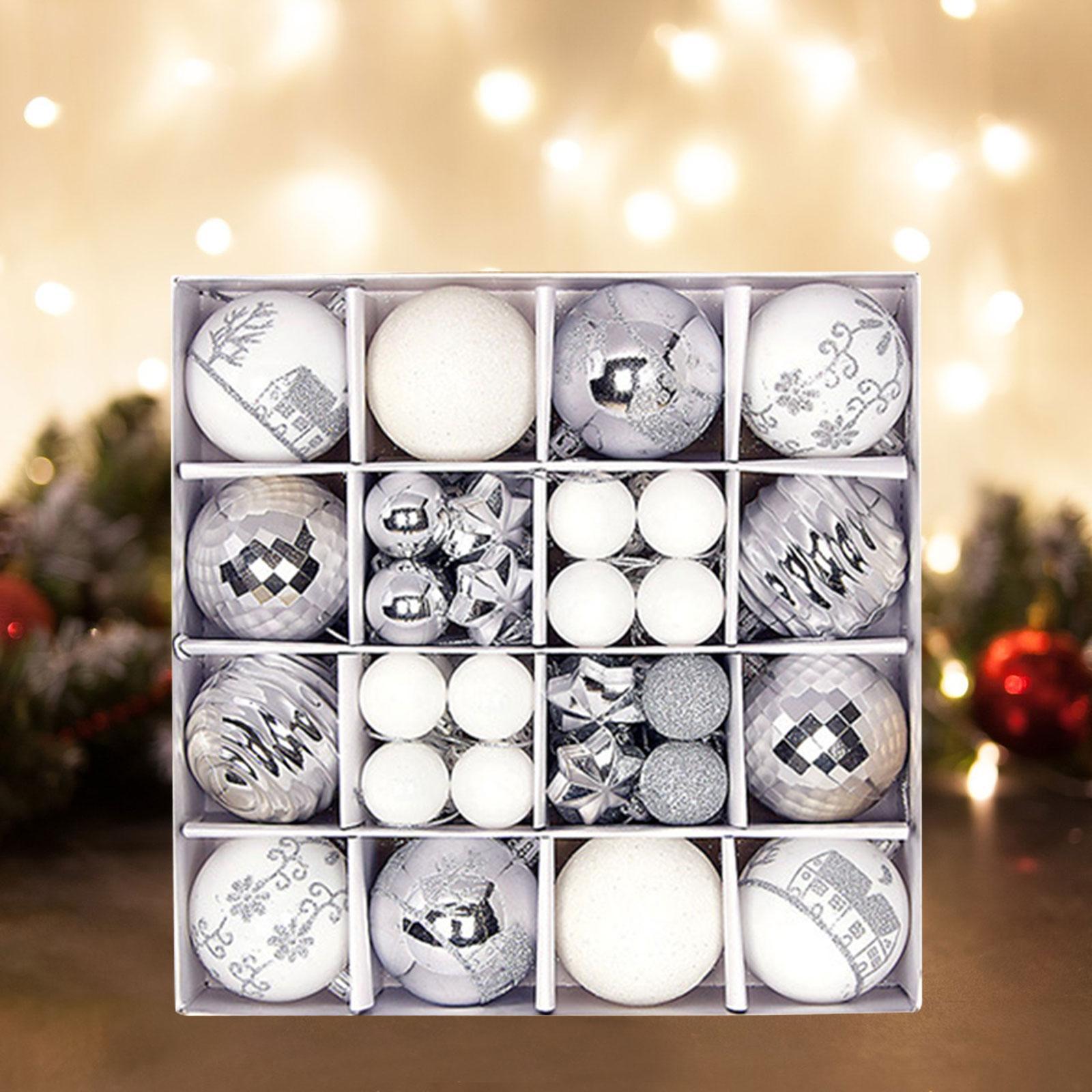 44 Pieces Christmas Ball Ornaments Set Pendant Drops Lightweight Christmas Tree Hanging Ornaments for Halloween Cafe Holidays - Silver White