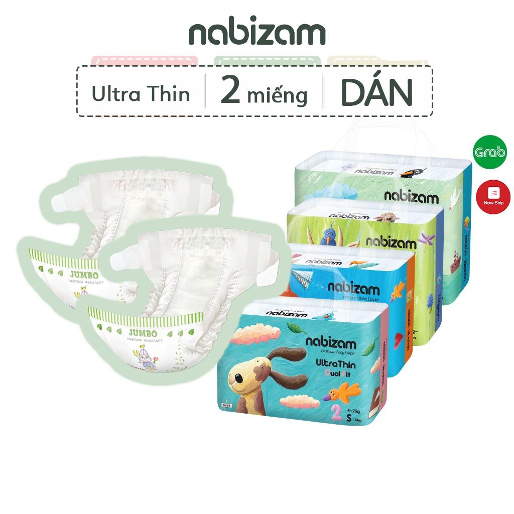 Set 2 Miếng Tã/Bỉm Dán NABIZAM Ultra Thin Siêu Mỏng, Thấm Hút Chống Tràn Size S44/M40/L36/XL32 Từ 4-15kg, 2 Miếng/Set