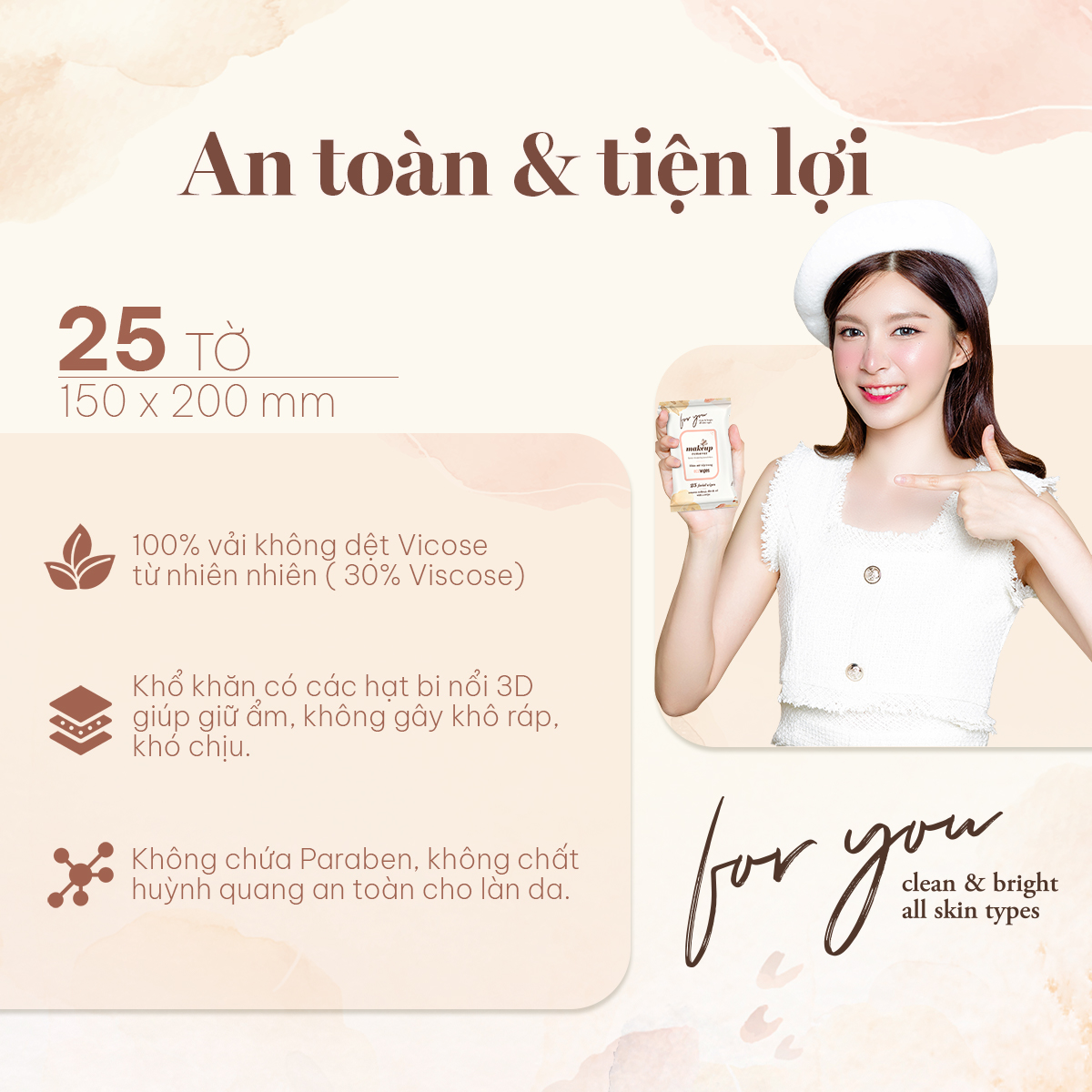 Khăn giấy ướt tẩy trang Makeup Remover Ecowipes gói 25 tờ làm sạch lớp trang điểm nhanh chóng