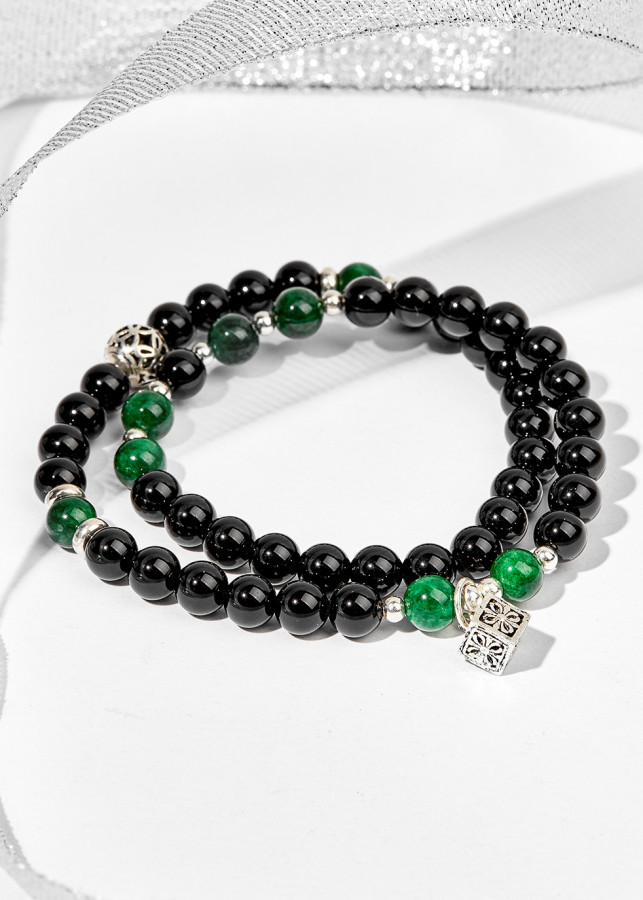 Vòng tay đôi đá obsidian phối cẩm thạch sơn thủy Ngọc Quý Gemstones