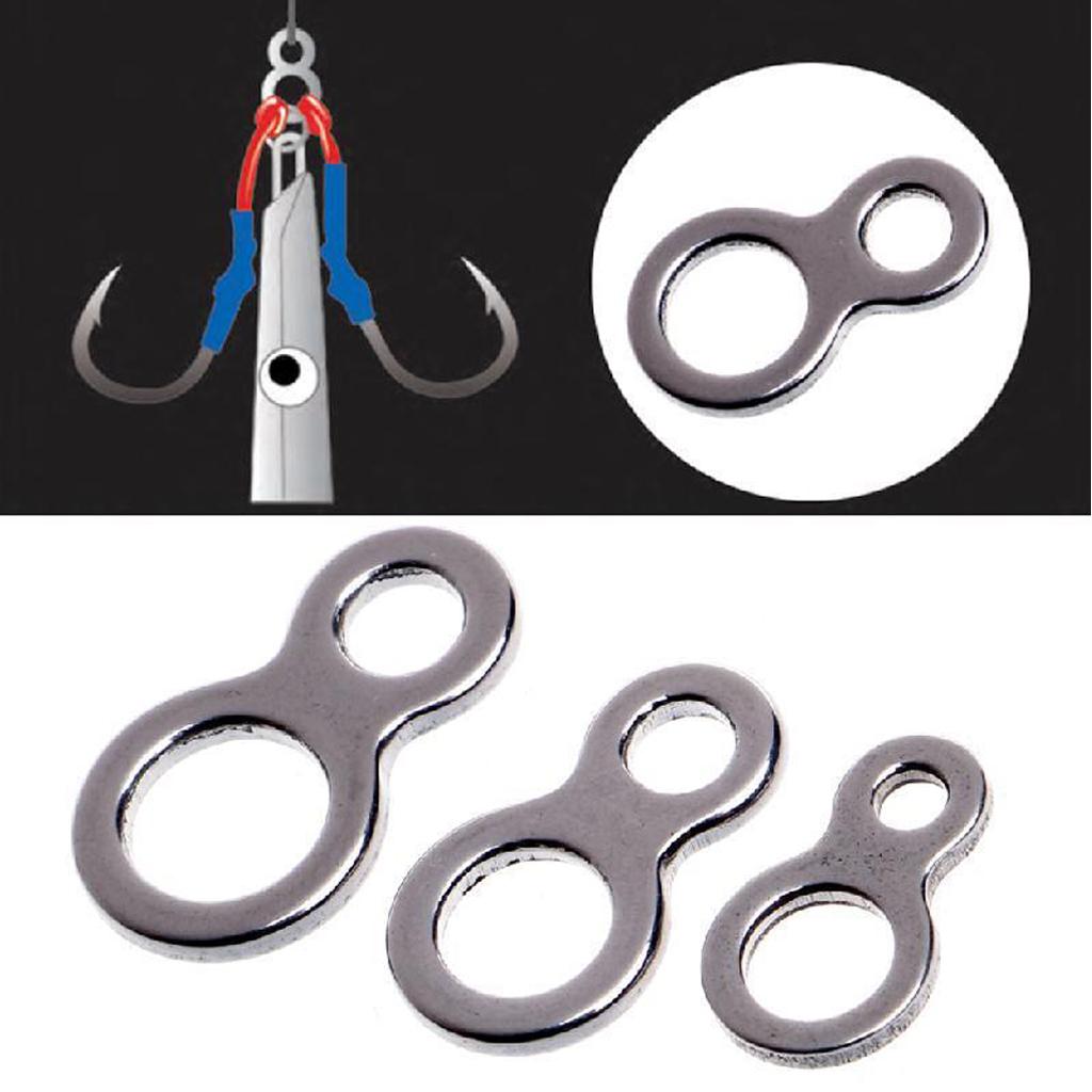 50Pcs Fishing Butterfly Jigging Figure 8 Ring Stainless Steel Assist Hooks L