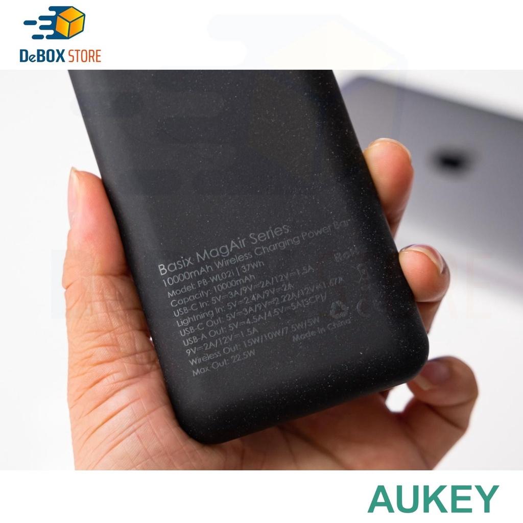 Pin dự phòng AUKEY Basix MagAir PB-WL02i 10000mAh, đế sạc không dây nam châm, tích hợp cổng sạc IP - Hàng Chính Hãng