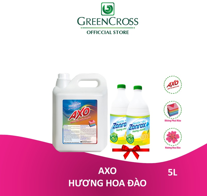 NƯỚC TẨY GIỮ MÀU AXO CAN 5L - TẶNG THÊM 2 CHAI TẨY TRẮNG ZONROX 1L HƯƠNG CHANH