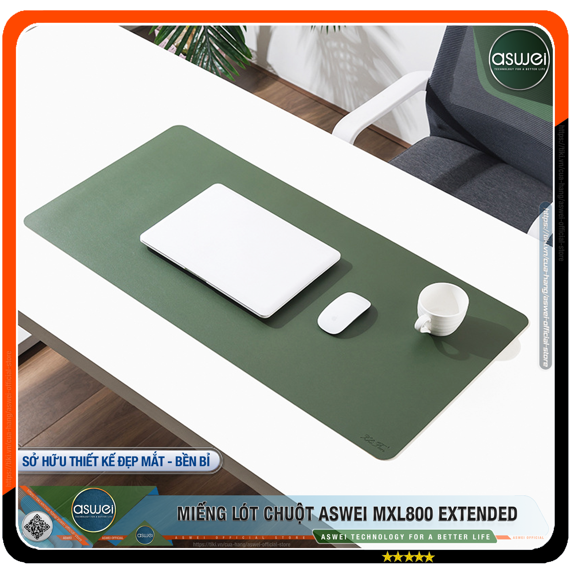 Lót Chuột ASWEI - Pad Chuột MXL800 Extended 80x40 - Miếng Lót Chuột Sử Dụng 2 Mặt Tiện Lợi - Chất Liệu Da Pu Cao Cấp - Tấm Lót Chuột Chống Nhăn, Không Thấm Nước - Hàng Chính Hãng