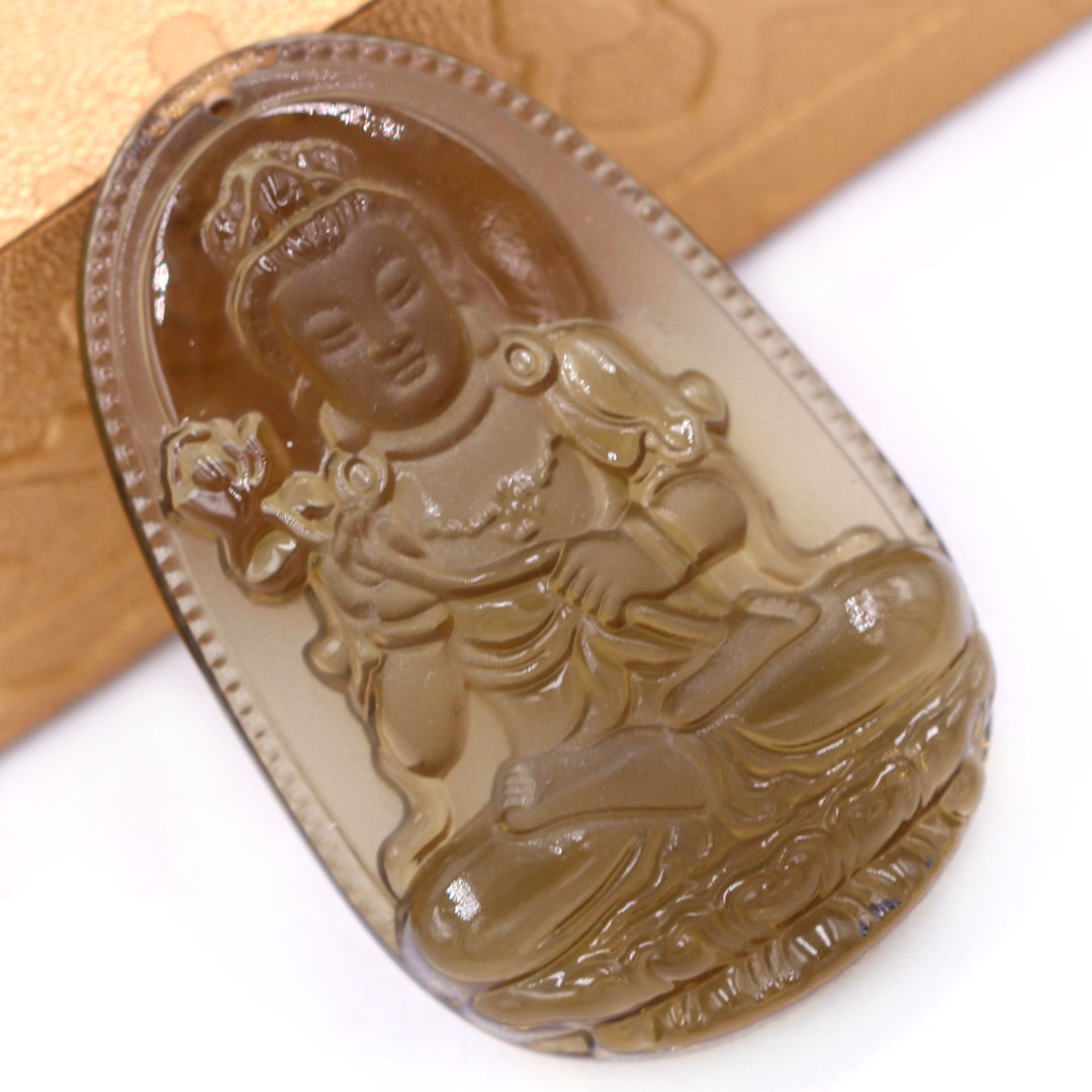 Mặt Phật Đại thế chí đá obsidian  3.6 cm kèm dây chuyền inox vàng - mặt dây chuyền size M, Mặt Phật bản mệnh