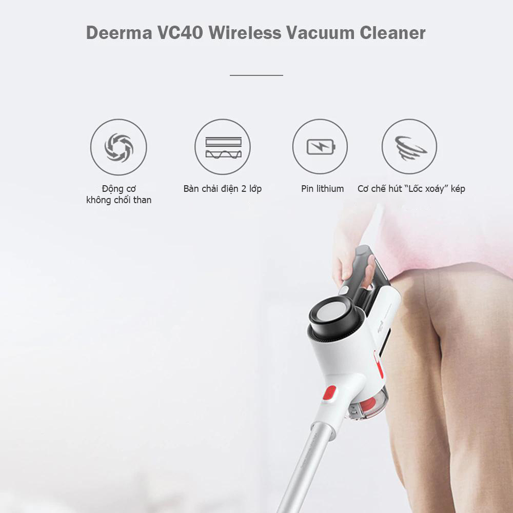 Máy hút bụi không dây cao cấp Deerma VC40 15000Pa Lõi lọc thép, Pin rời - Hàng chính hãng