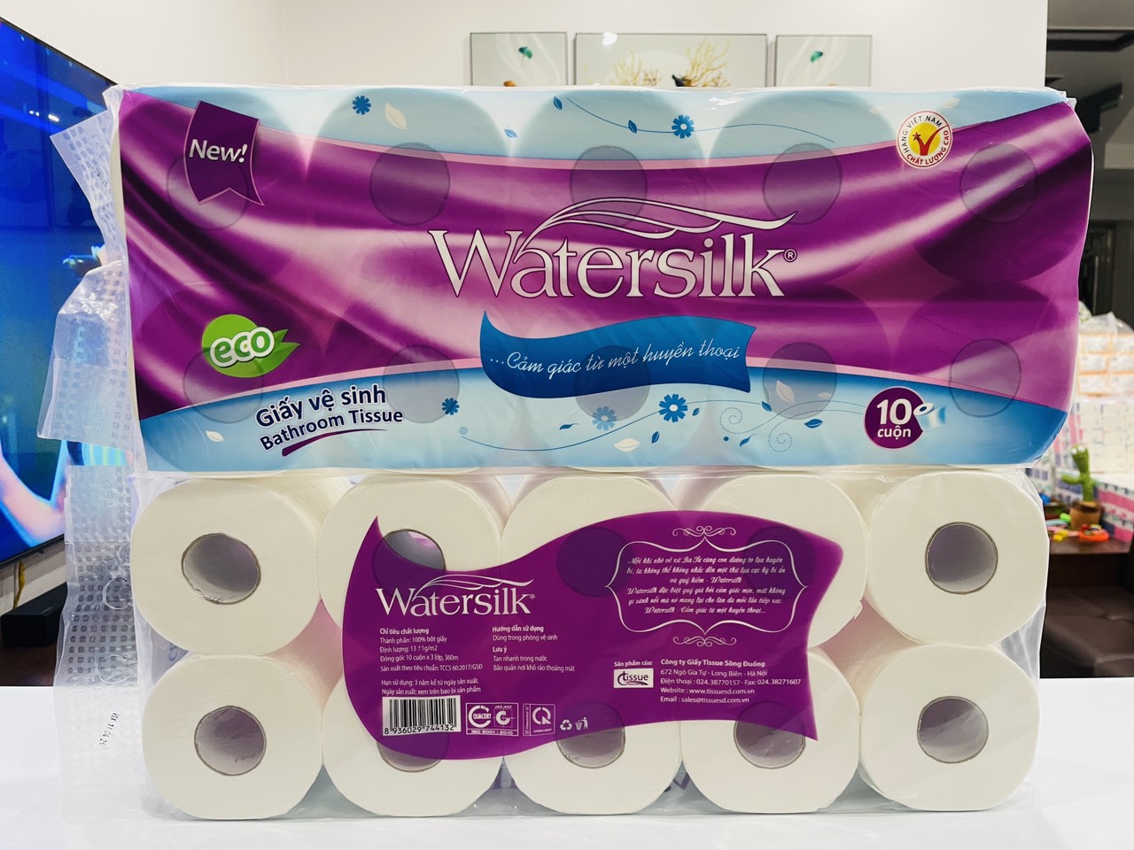 Giấy vệ sinh WATERSILK ECO 36M (R) Có Lõi 3 Lớp siêu dai mịn 1.5Kg - 100% Bột giấy nguyên sinh - Hàng chính hãng.