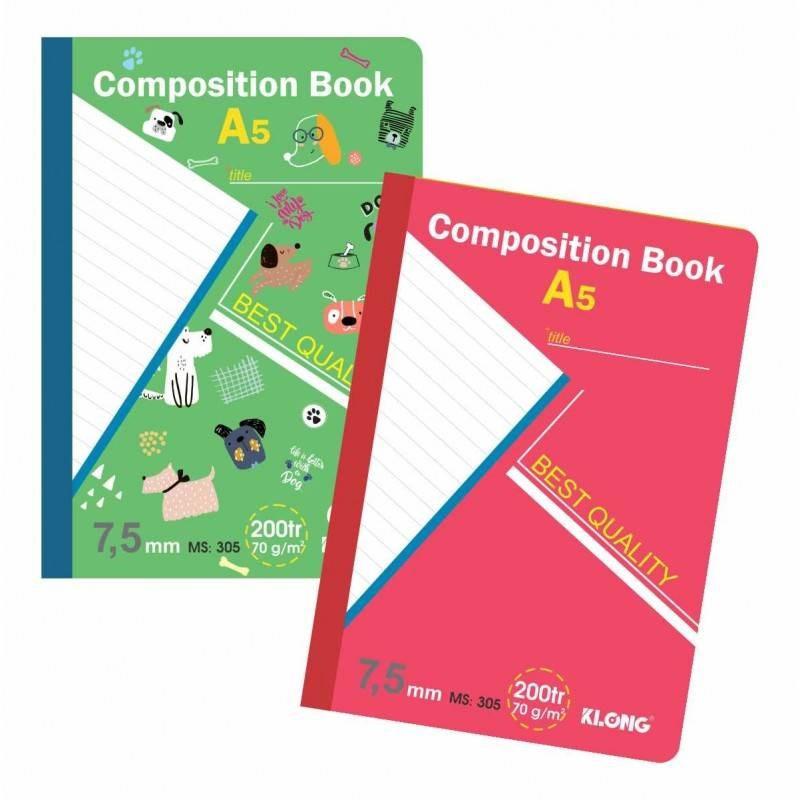 Sổ kẻ ngang may dán gáy Composition book A5 200 trang 70/92; MS: 305