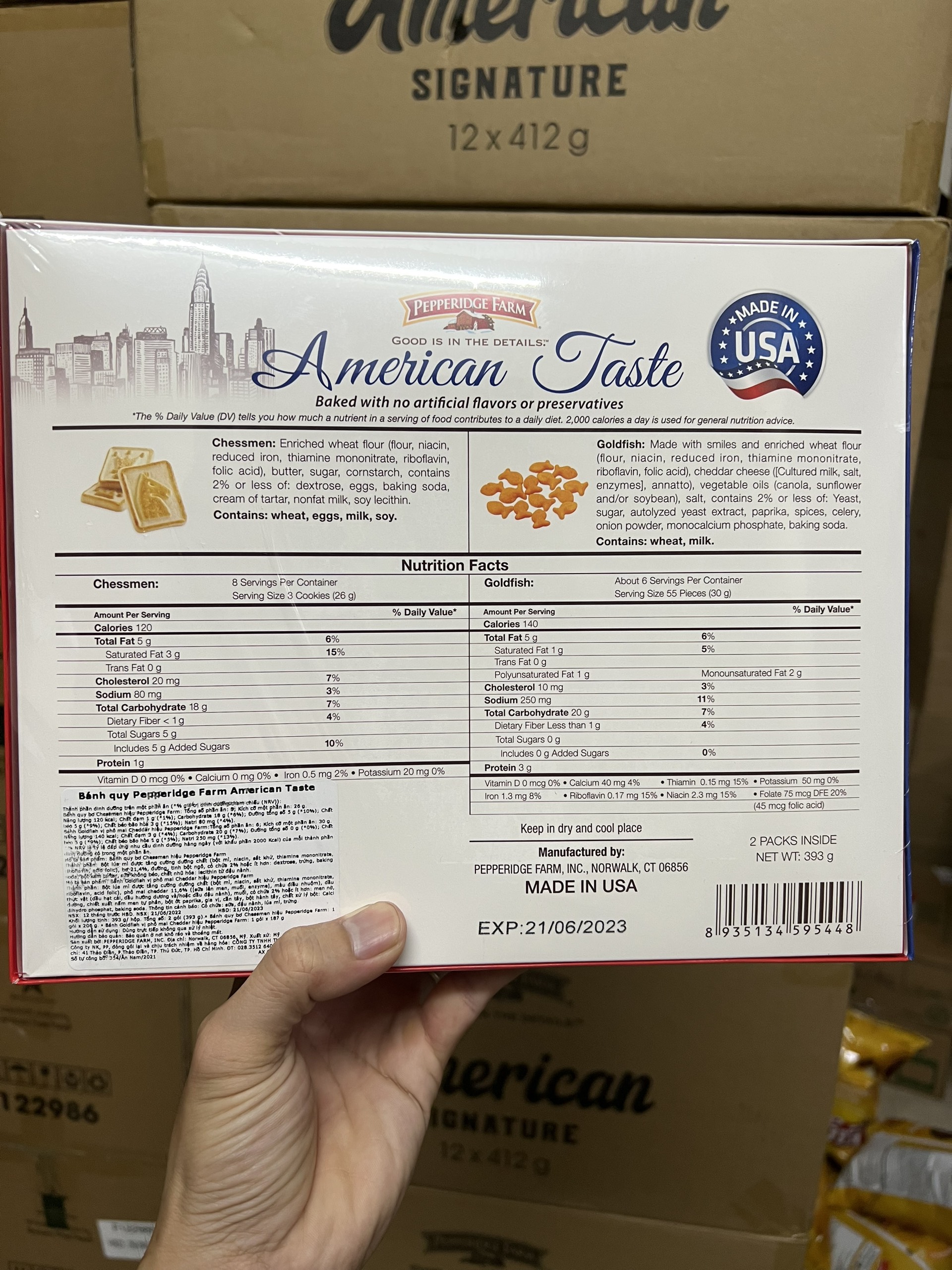 Hộp Quà Tết Bánh Pepperidge Farm American Taste Chessmen &amp; Goldfish Cheddar 393g – Mỹ