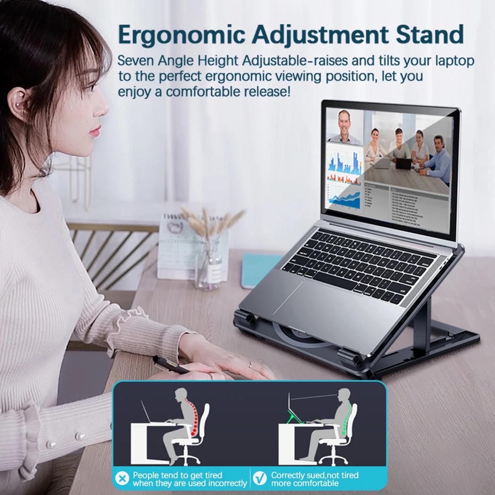 Support Laptop Cooling Pad with 2 Quiet Fans 6 Height Adjustable Foldable Slim Light-Weight Cooler Stand for Notebook Mobile Phones Book