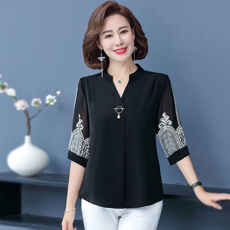 Áo trung niên nữ đẹp, áo trung niên nữ cổ trụ tay hoạ tiết, tôn dáng, lịch sự