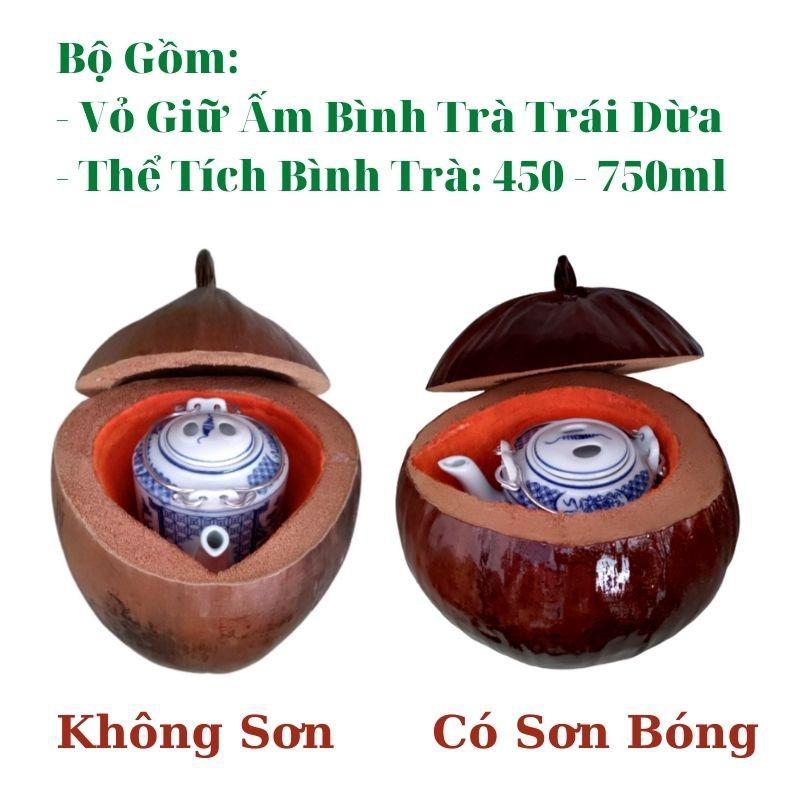 Bộ Giữ Ấm Bình Trà Vỏ Dừa Sơn Bóng Màu Nâu Đỏ - Bình Trà 850 - 1000ml