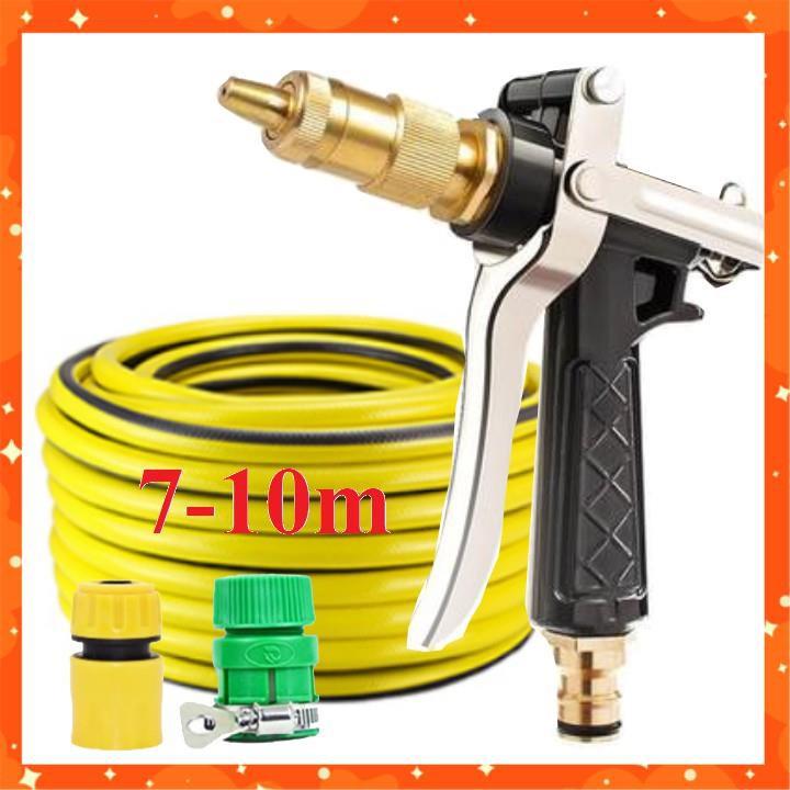 Bộ dây vòi xịt nước rửa xe, tưới cây . tăng áp 3 lần, loại 7m, 10m 206236 đầu đồng,cút,nối PE