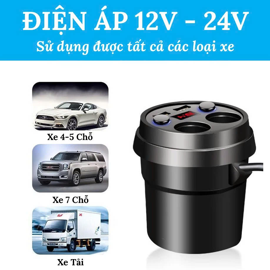 X25 – Bộ Chia Tẩu Sạc Ô Tô Cao Cấp Có Màn Hình Điện Áp, 2 USB, Công Suất Khủng 250W , đèn tần