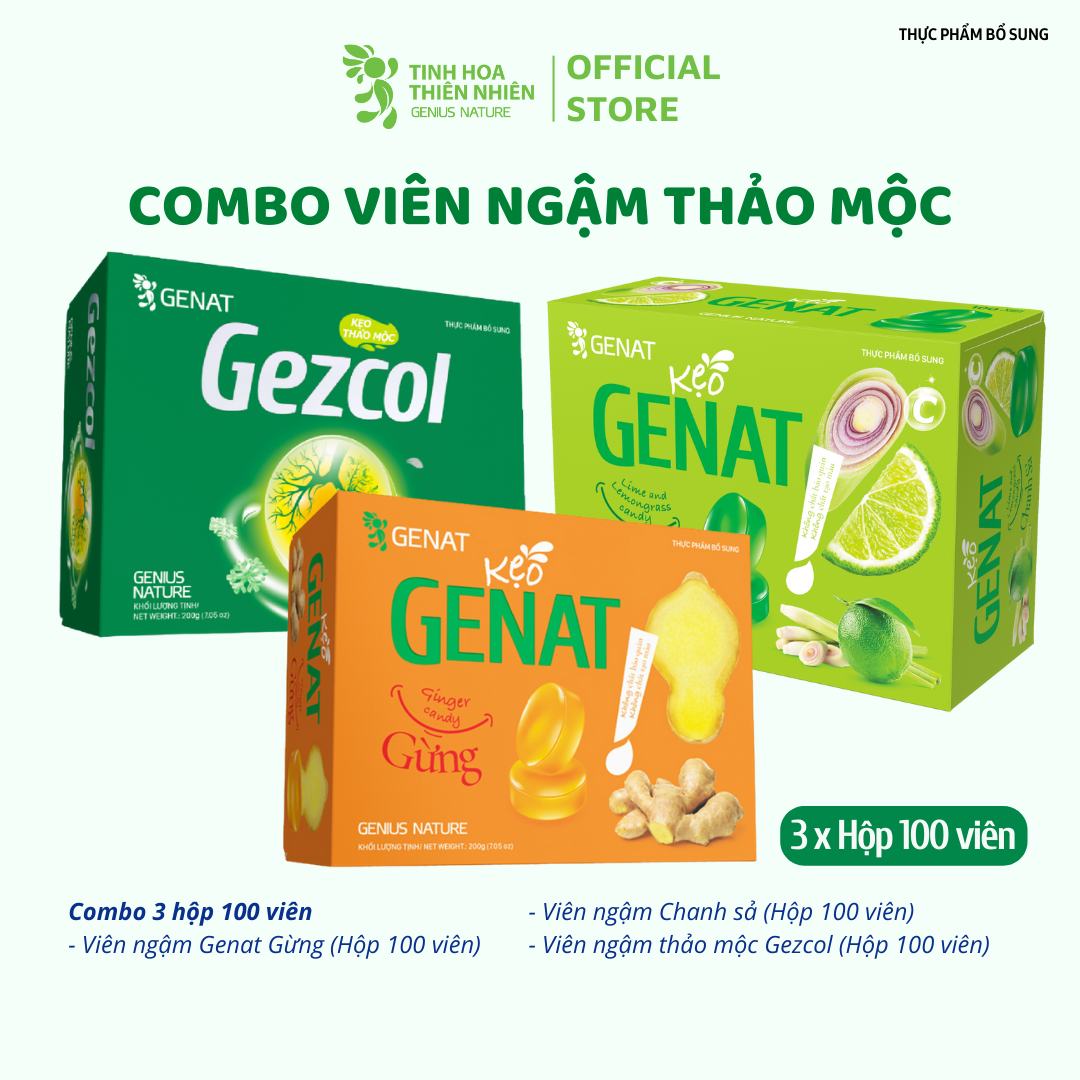 Combo 3 sản phẩm - Kẹo thảo mộc Gezcol, Genat Gừng, chanh sả - Genat - Tinh Hoa Thiên Nhiên