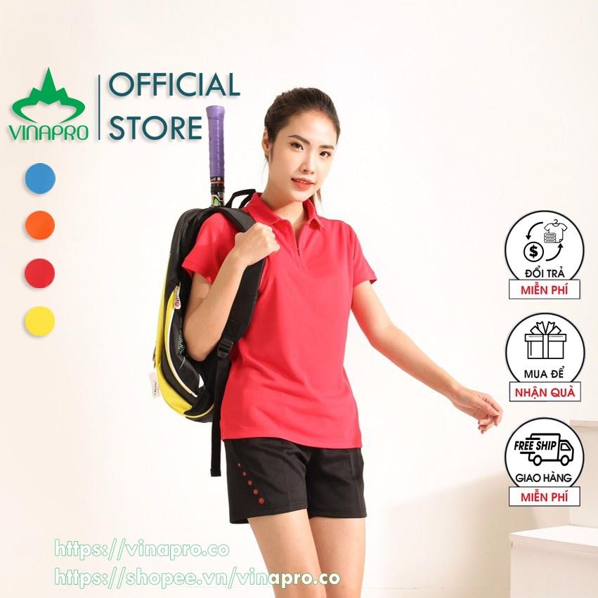 Áo cầu lông nữ đẹp áo tennis bóng bàn Polo cổ đức nữ Vinapro A42 chất liệu thun sọc cao cấp