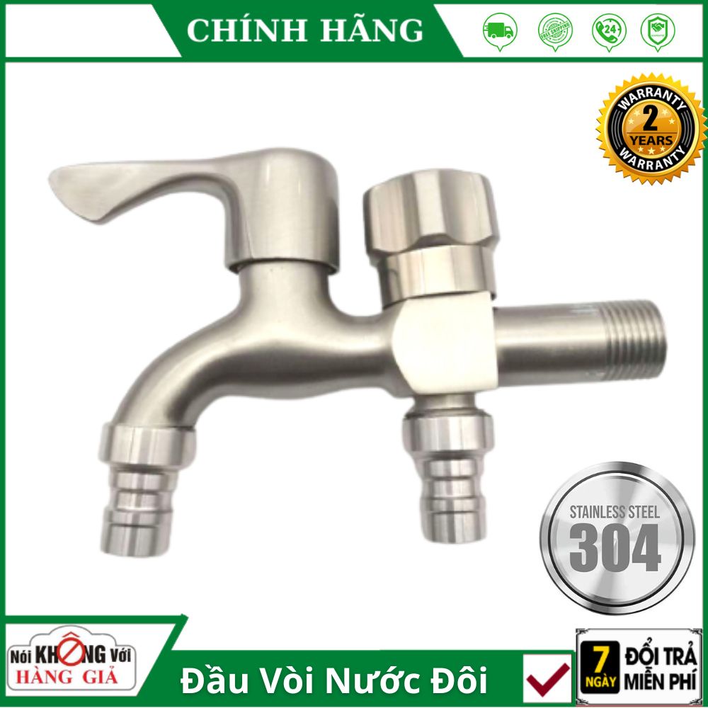 Vòi nước 2 đầu ra  tăng áp INOX 304 cao cấp