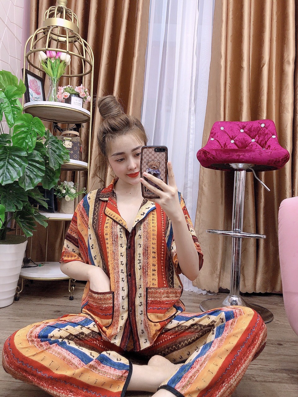 Đồ bộ dài nữ pijama mặc nhà tiểu thư big size dưới 57kg tay cánh dơi quần dài vải lụa hàn mềm mịn nhiều màu dễ thương