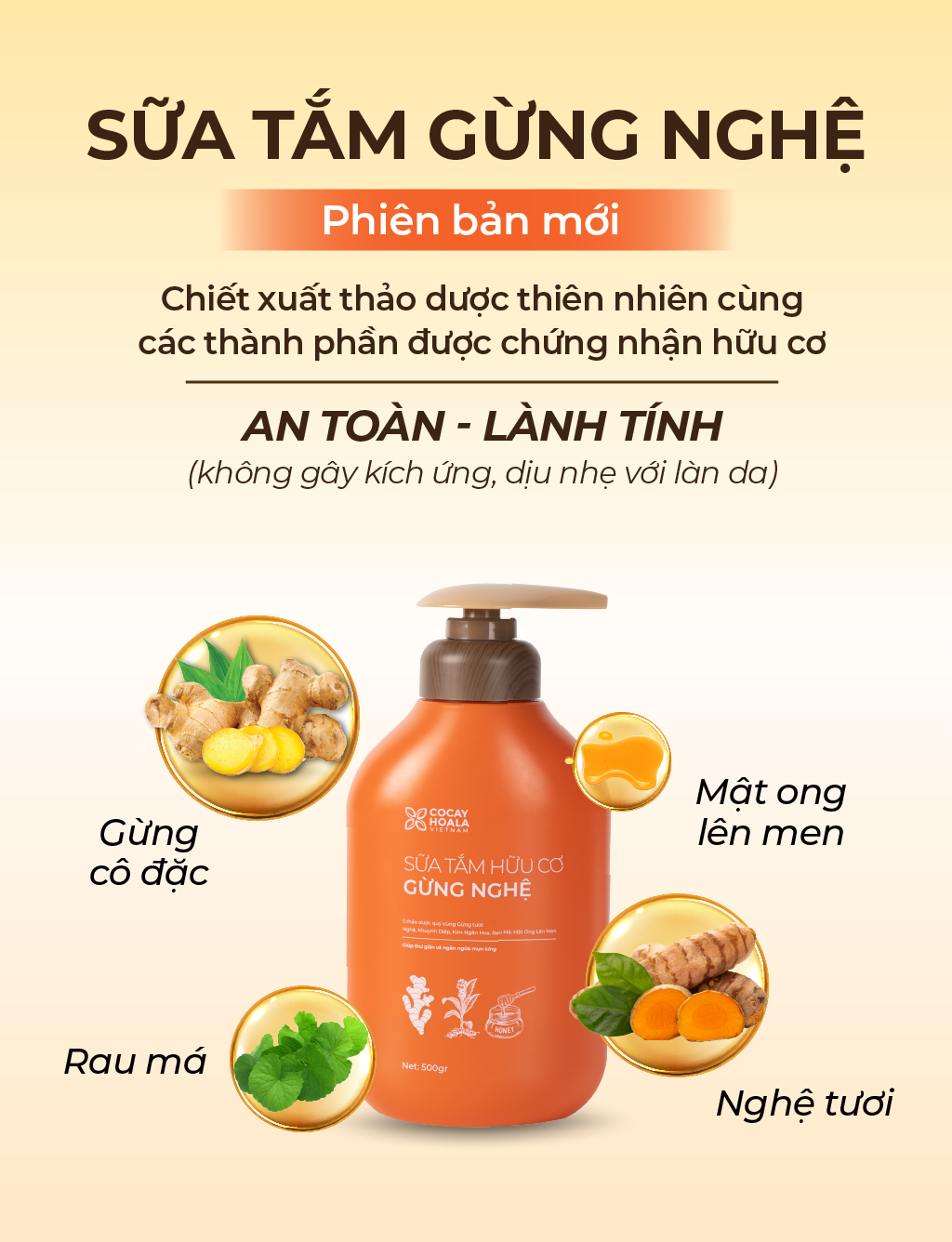 Sữa Tắm Thảo Dược Gừng Nghệ COCAYHOALA VIETNAM -TẠM BIỆT MỤN LƯNG 30gr