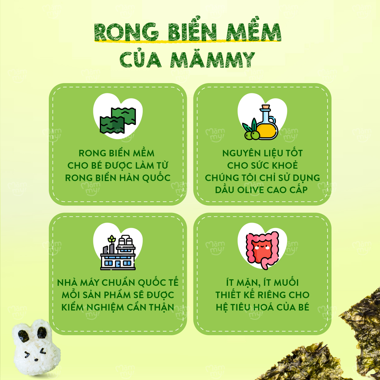 Rong biển cuốn cơm Hàn Quốc cho bé Mămmy giàu vitamin và khoáng chất, ít mặn, ít muối dành riêng cho hệ tiêu hóa của bé