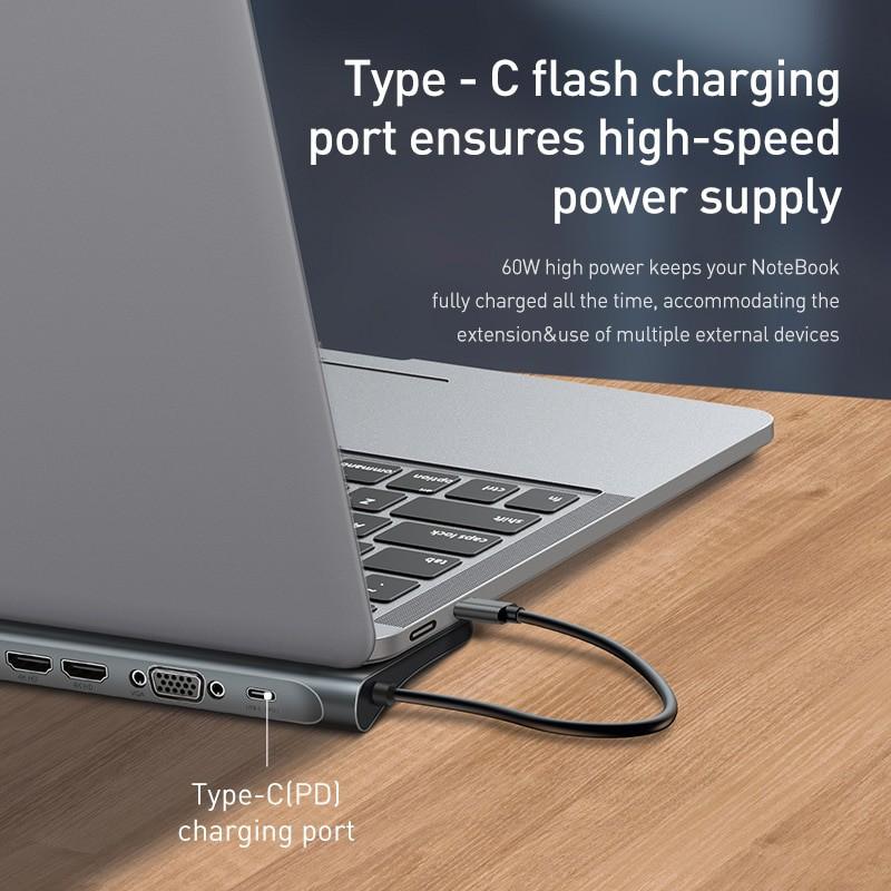 Bộ Hub chuyển đa năng 11 in 1 Baseus Enjoyment Series Type C LV502 cho Laptop/ Macbook ( Type-C to HDMI/ VGA/ USB 3.0) -Hàng Chính Hãng