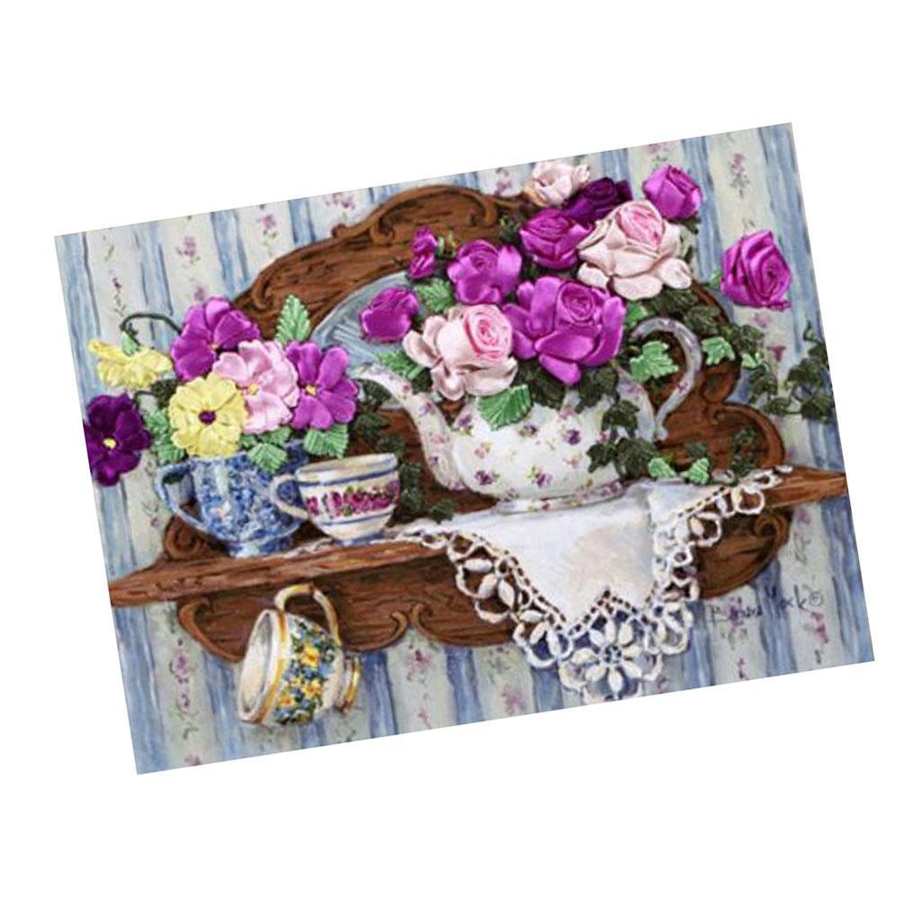 Ribbon Embroidery Kits Elegant Flower Home Wall Art Decoration for Beginner