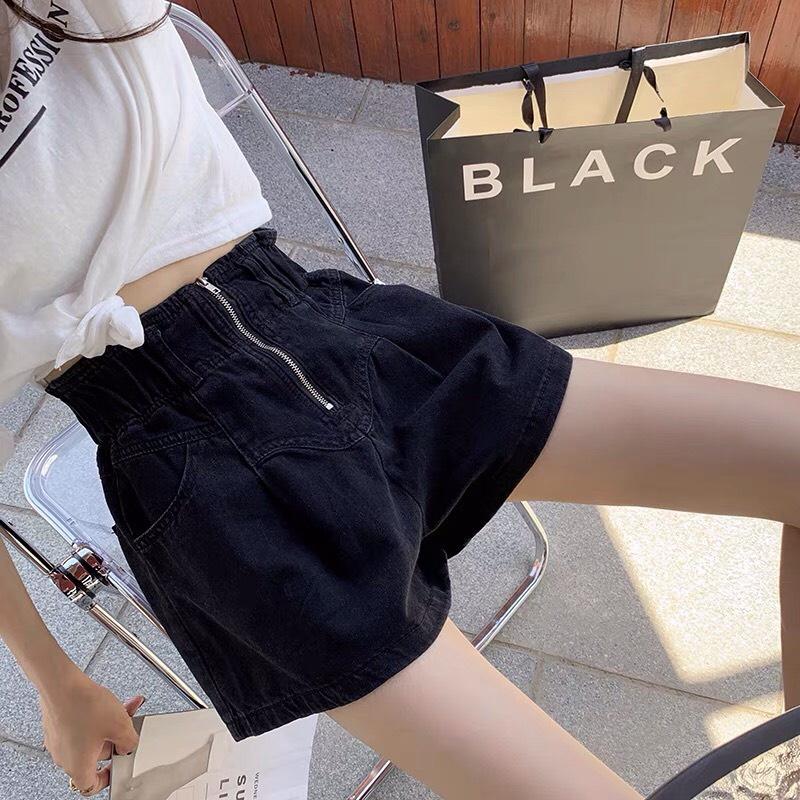 Quần Đùi Short Jean Nữ Ống Rộng Cạp Cao Khóa Trước 3 Màu Siêu Xinh