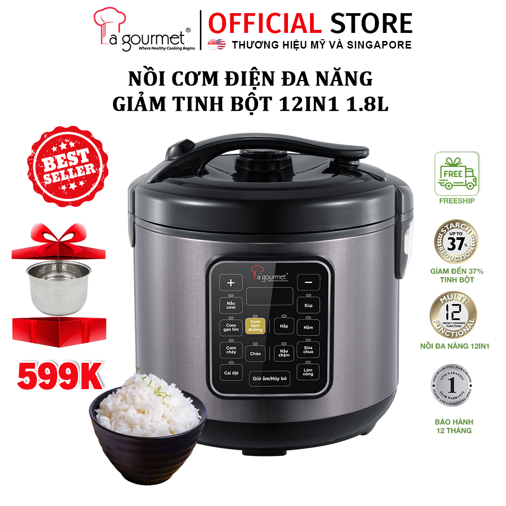 Nồi cơm điện giảm tinh bột cao cấp La gourmet 5l - 363992 (chứng nhận bởi SGS tách giảm 37% tinh bột nhanh)