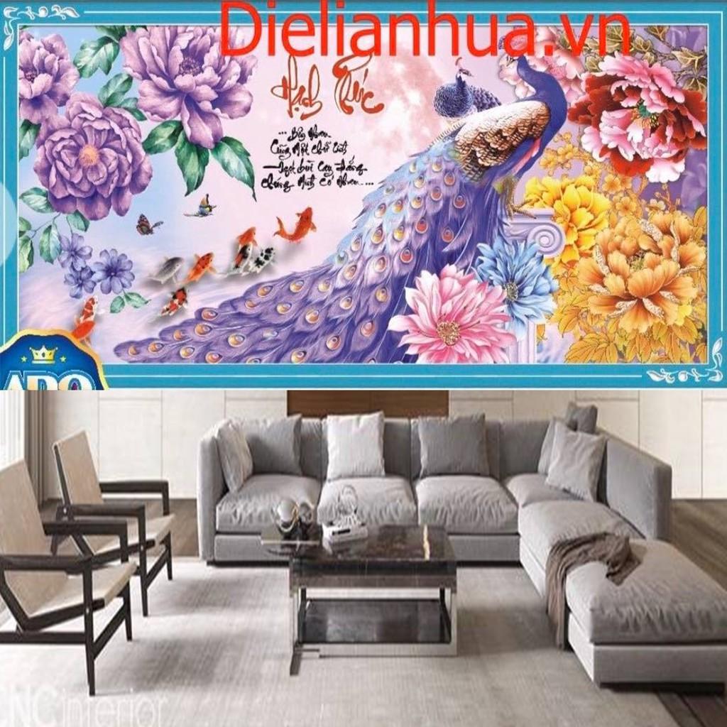 Tranh thêu công tím hạnh phúc hoa mẫu đơn 223164 - kích thước: 92 * 47cm.