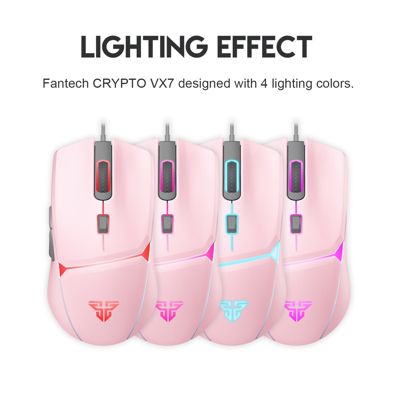 Chuột Gaming Có Dây Fantech VX7 CRYPTO màu hồng 8000DPI LED 4 Màu 6 Phím Macro Có Phần Mềm Tùy Chỉnh Riêng - Hàng chính hãng